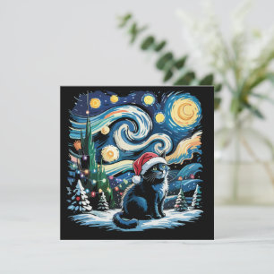 Van Gogh Starry Night Festive Christmas Black Cat  Holiday Card