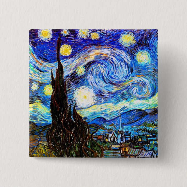 Van Gogh Starry Night Fine Art 15 Cm Square Badge (Front)