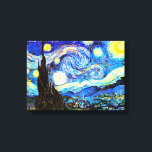 Van Gogh Starry Night Fine Art Canvas Print<br><div class="desc">Starry Night,  the most famous painting of Dutch Post-Impressionist master Vincent van Gogh. A lone cypress tree,  a sleeping village,  and a sky that whirls with stars. 

 Vintage retro cute girly beautiful popular artistic colourful elegant landscape nature pattern Post-Impressionism decorative decor Christian religious spiritual inspirational fine art painting.</div>