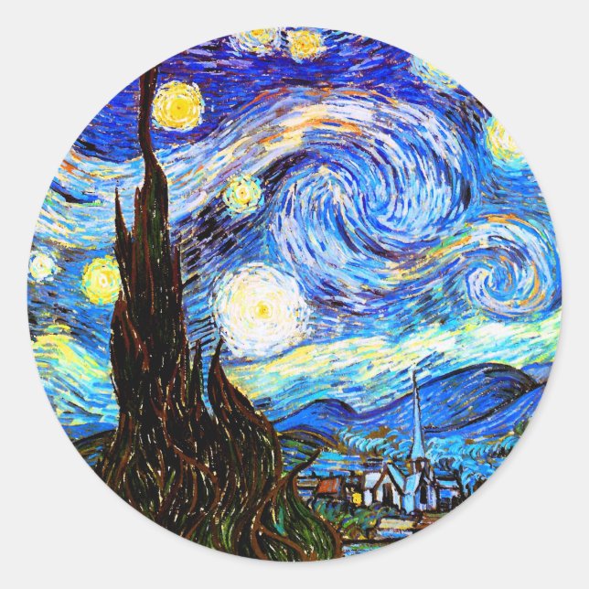 Van Gogh Starry Night Fine Art Classic Round Sticker (Front)