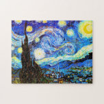 Van Gogh Starry Night Fine Art Jigsaw Puzzle<br><div class="desc">Starry Night,  the most famous painting of Dutch Post-Impressionist master Vincent van Gogh. A lone cypress tree,  a sleeping village,  and a sky that whirls with stars. 

 Vintage retro cute girly beautiful popular artistic colourful elegant landscape nature pattern Post-Impressionism decorative decor Christian religious spiritual inspirational fine art painting.</div>