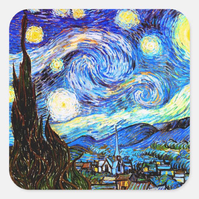 Van Gogh Starry Night Fine Art Square Sticker (Front)