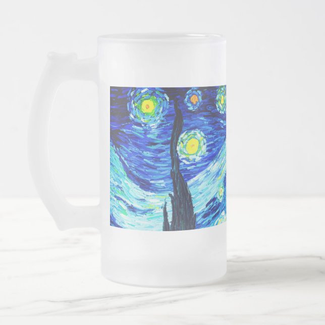 Van Gogh Starry Night Frosted Glass Beer Mug (Left)
