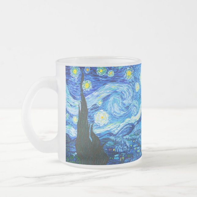 Van Gogh Starry Night Frosted Glass Coffee Mug (Left)