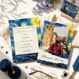Van Gogh Starry Night Graduation Party Photo Invitation