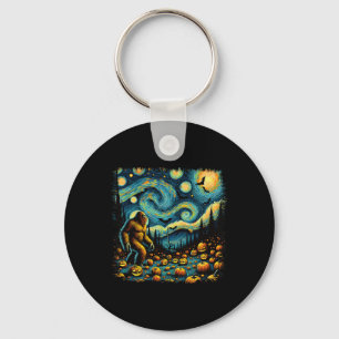 Van Gogh Starry Night Halloween Big Foot Pumpkin  Key Ring