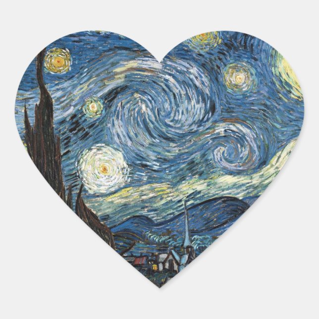 Van Gogh Starry Night Heart Sticker (Front)