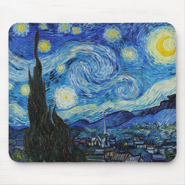 Van Gogh Starry Night. Impressionism vintage art Mouse Mat (Front)