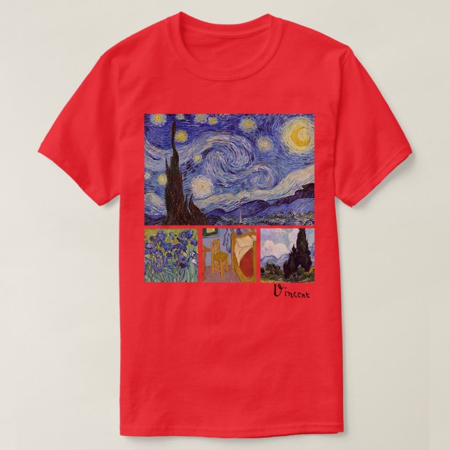 Van Gogh Starry Night, Irises, Room with Chair, an T-Shirt (Design Front)