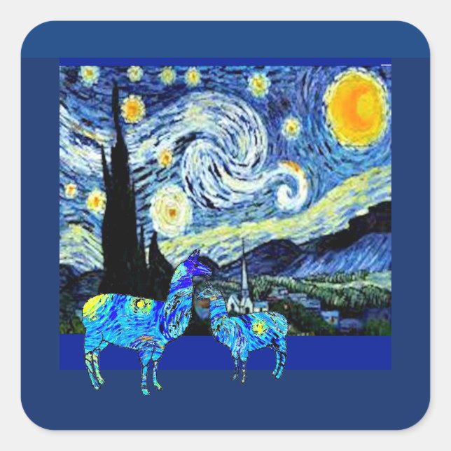 Van Gogh, Starry Night Llamas Square Sticker (Front)