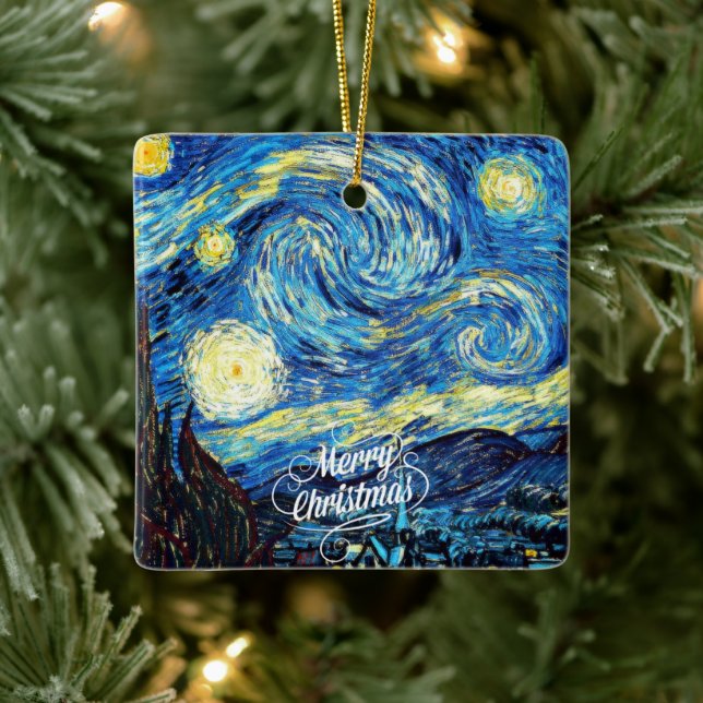 Van Gogh-Starry Night, Merry Christmas, Ceramic Ornament (Tree)