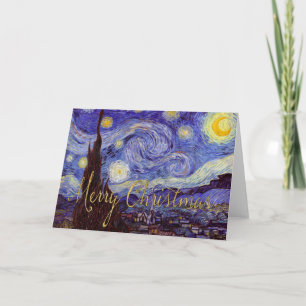 Van Gogh Starry Night Merry Christmas Gold Art Holiday Card