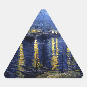 Van Gogh Starry Night Over Rhone Triangle Sticker