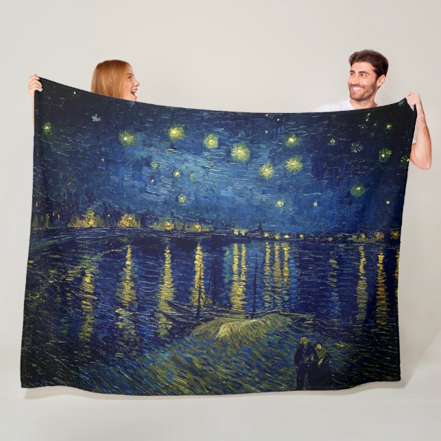 Van Gogh Starry Night Over the Rhone Fleece Blanket (In Situ)
