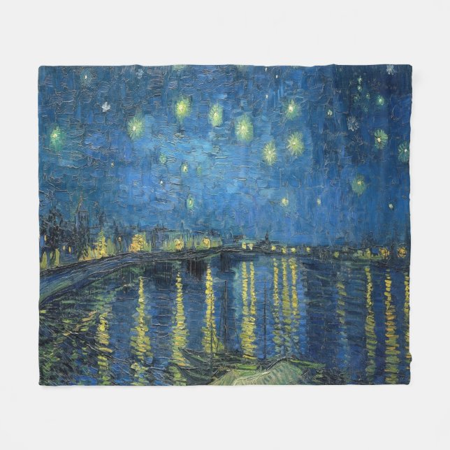 Van Gogh Starry Night Over the Rhone  Fleece Blanket (Front (Horizontal))