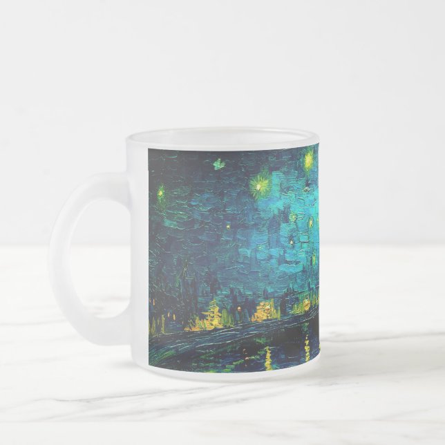 Van Gogh Starry Night Over the Rhône  Frosted Glass Coffee Mug (Left)