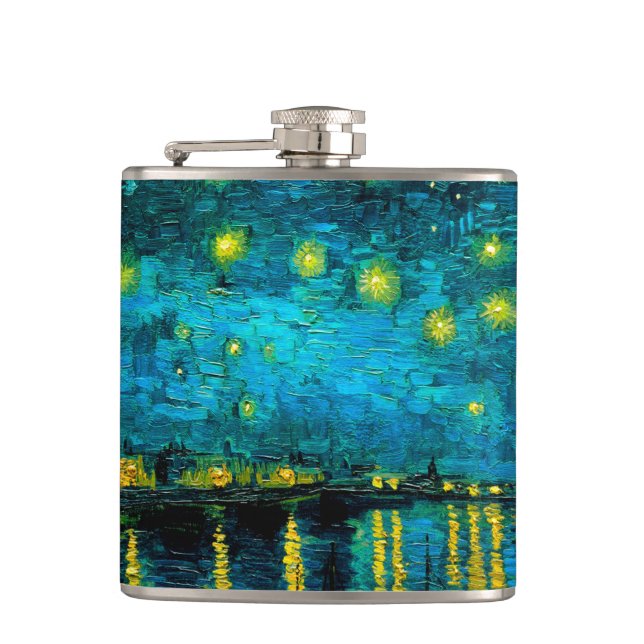 Van Gogh Starry Night Over the Rhône  Hip Flask (Front)