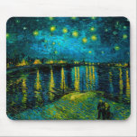 Van Gogh Starry Night Over the Rhône  Mouse Mat<br><div class="desc">Mouse Pad featuring Vincent van Gogh’s oil painting Starry Night Over the Rhône (1888). Shining yellow stars decorate the blue night sky as a couple strolls along a riverbank in Arles. A perfect gift for fans of Post-Impressionism and Dutch art.</div>