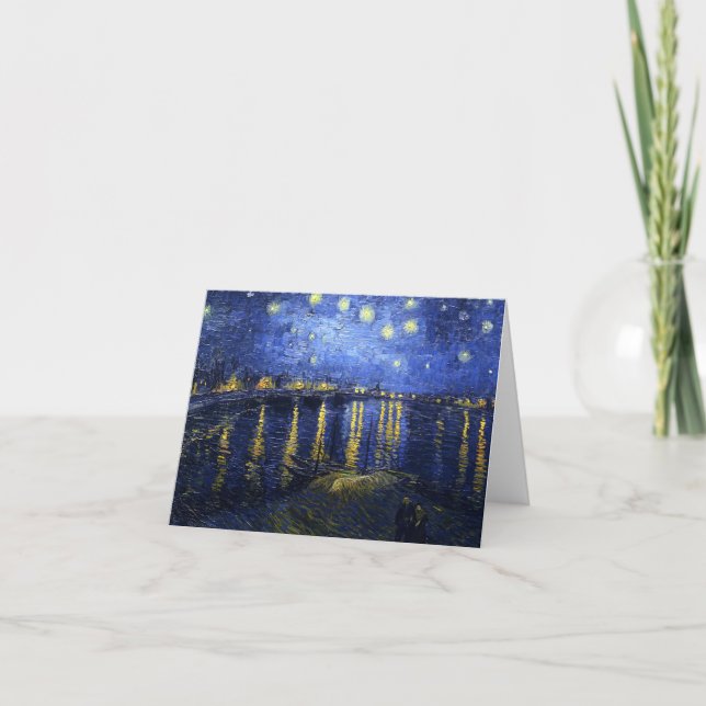 Van Gogh Starry Night Over The Rhone Note Card (Front)