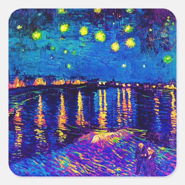 Van Gogh - Starry Night Over The Rhone Pop Art Square Sticker (Front)