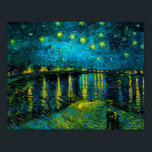 Van Gogh Starry Night Over the Rhône  Poster<br><div class="desc">Poster featuring Vincent van Gogh’s oil painting Starry Night Over the Rhône (1888). Shining yellow stars decorate the blue night sky as a couple strolls along a riverbank in Arles. A perfect gift for fans of Post-Impressionism and Dutch art.</div>
