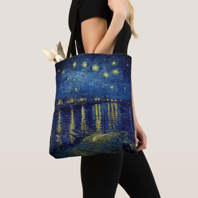 Van Gogh - Starry Night Over The Rhone Shopping Tote Bag (Close Up)