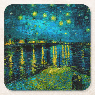 Van Gogh Starry Night Over the Rhône Square Paper Coaster