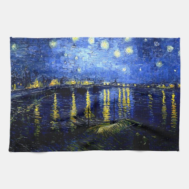 Van Gogh - Starry Night over the Rhone Tea Towel (Horizontal)