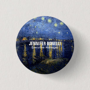 Van Gogh Starry Night Painting Add Your Name 3 Cm Round Badge
