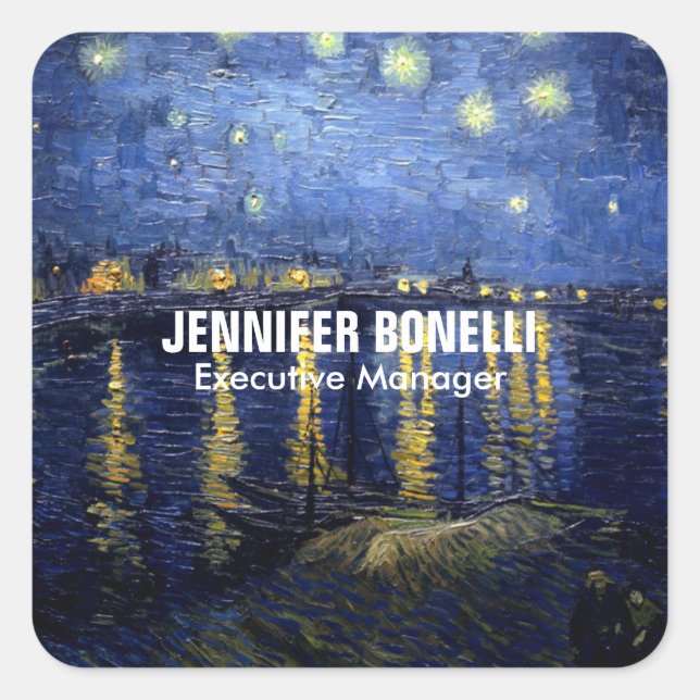 Van Gogh Starry Night Painting Add Your Name Square Sticker (Front)