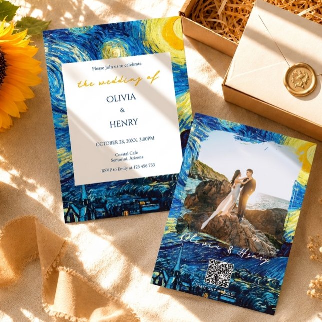 Van Gogh Starry Night Photo QR Code Wedding Invitation (Creator Uploaded)