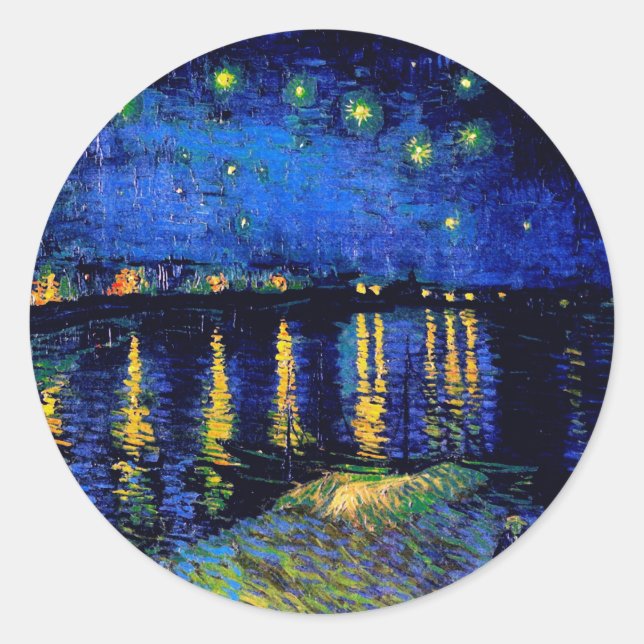Van Gogh Starry Night Rhone (F474) Fine Art Classic Round Sticker (Front)