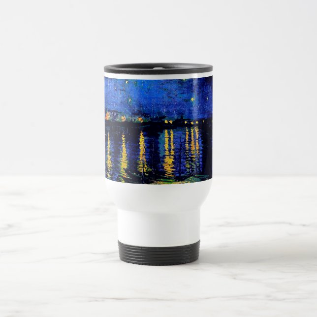 Van Gogh Starry Night Rhone (F474) Fine Art Travel Mug (Center)