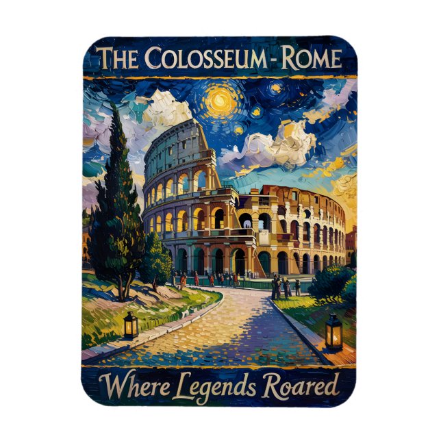 Van Gogh Starry Night Rome Colosseum Italy Travel Magnet (Vertical)