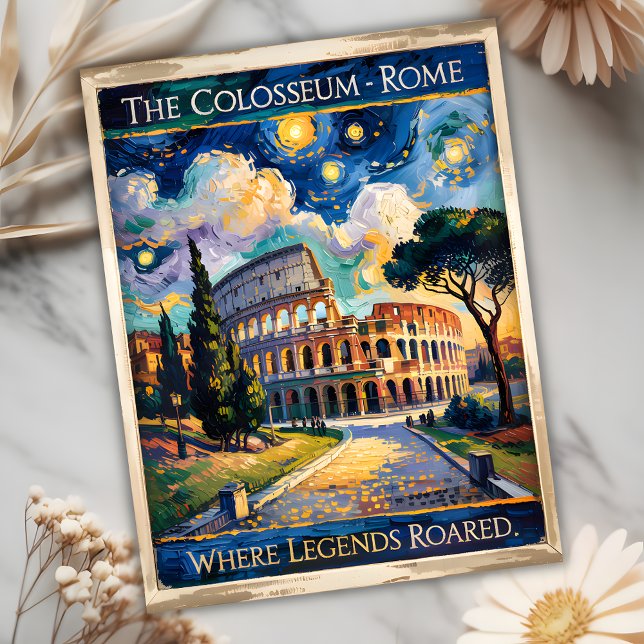 Van Gogh Starry Night Rome Italy Colosseum Travel Postcard (Italy Rome Colosseum in Van Gogh Starry Night Style)
