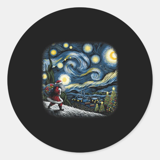 Van Gogh Starry Night Santa Christmas Winter Snowy Classic Round Sticker (Front)