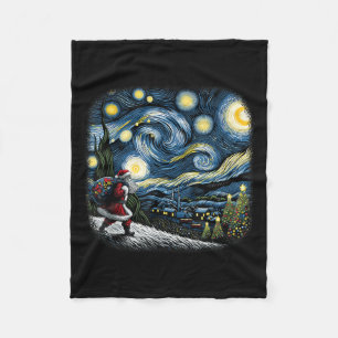 Van Gogh Starry Night Santa Christmas Winter Snowy Fleece Blanket