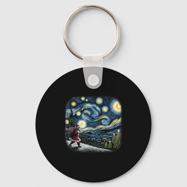 Van Gogh Starry Night Santa Christmas Winter Snowy Key Ring (Front)