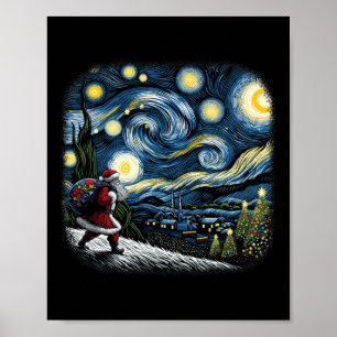 Van Gogh Starry Night Santa Christmas Winter Snowy Poster