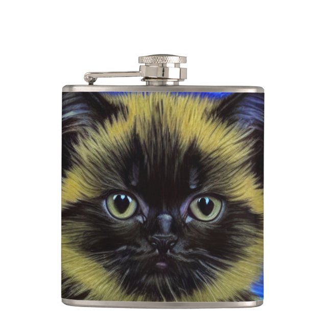 Van Gogh Starry Night Siamese Cat Hip Flask (Front)