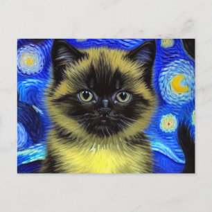 Van Gogh Starry Night Siamese Cat Holiday Postcard