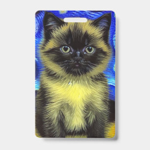 Van Gogh Starry Night Siamese Cat ID Badge