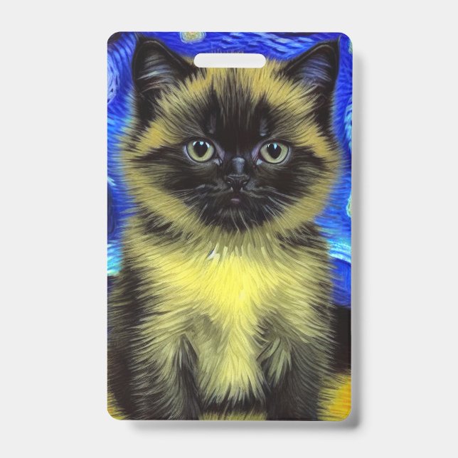 Van Gogh Starry Night Siamese Cat ID Badge (Front)