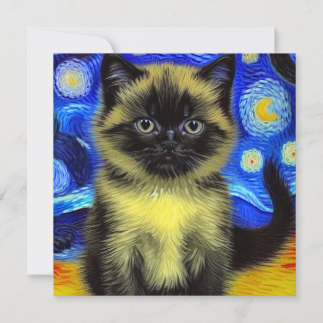 Van Gogh Starry Night Siamese Cat Invitation (Front)