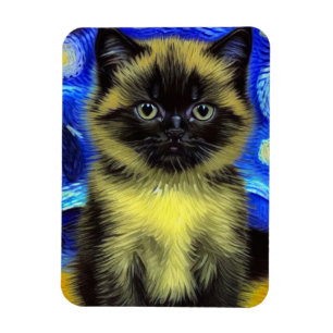Van Gogh Starry Night Siamese Cat Magnet