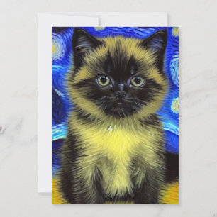 Van Gogh Starry Night Siamese Cat Save The Date