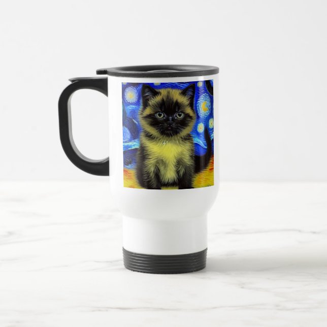 Van Gogh Starry Night Siamese Cat Travel Mug (Left)