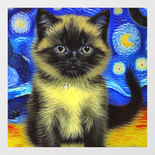 Van Gogh Starry Night Siamese Cat Window Cling