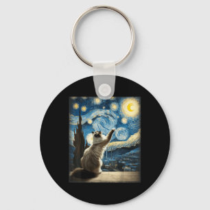 Van Gogh Starry Night Style Artistic Ragdoll Cat Key Ring