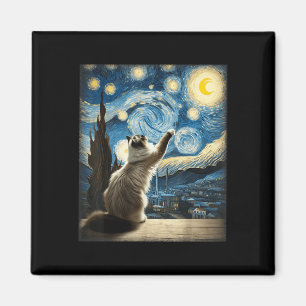 Van Gogh Starry Night Style Artistic Ragdoll Cat Magnet